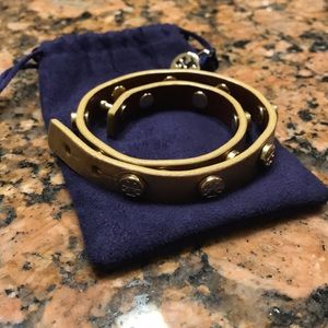 Gold Tory Burch Double-Wrap Logo Stud Bracelet